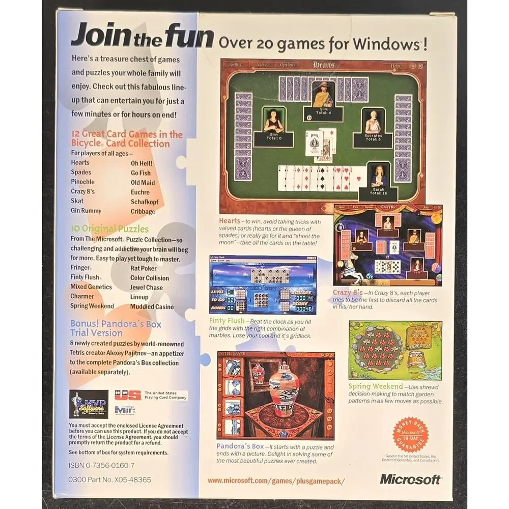 MIcrosoft Plus! Game Pack Cards & Puzzles (PC, 2000) Big Box, Sealed NOS